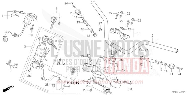 TUYAU DE GUIDON/PONT SUPERIEUR de NC750X "Méca" MAT BALLISTIC BLACK METALLIC (NHA86) de 2019